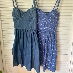 Abercrombie and Fitch Sundress with pockets, blue denim/blue floral (pair), XS